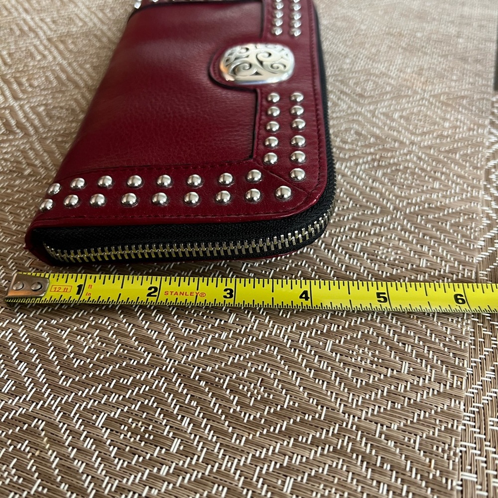 Brighton Studded Burgundy Zip Wallet with Decorative Metal Snap - Picture 7 of 15